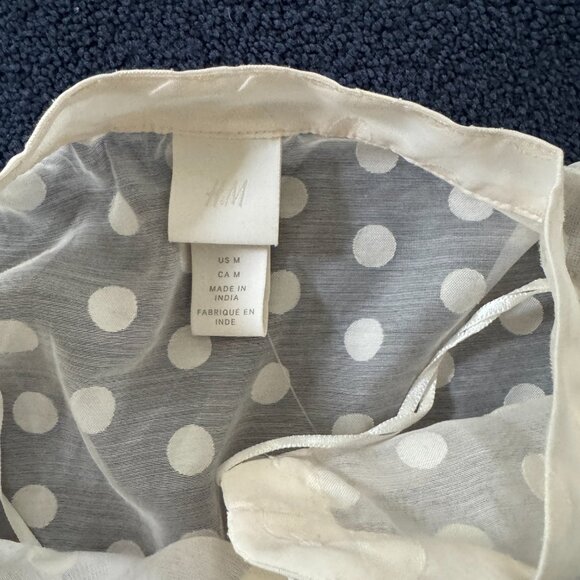 NWT H&M Sheer Ivory Cream Grace Kelly Neck Polka Dot Dress Sz M - Picture 5 of 10